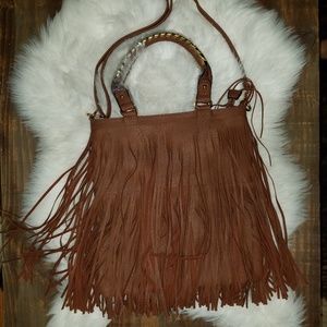 Fabulous Furs brown fringe crossbody purse